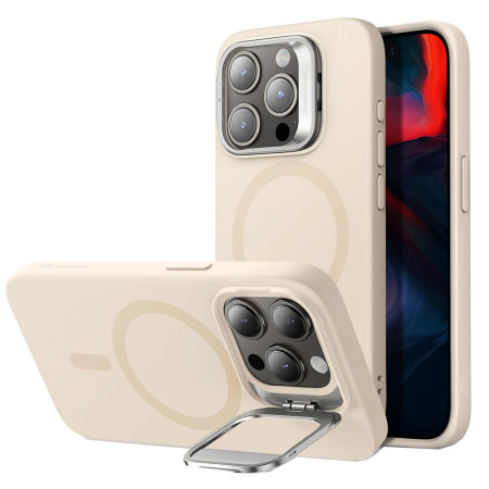 Husa Magsafe compatibila Apple iPhone 15 Pro Max, Atasare Magnetica, HaloLok si Kickstand, Light Tan