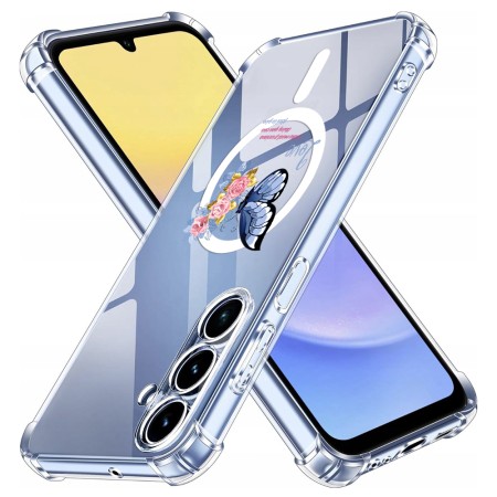 Husa Antisoc pentru Samsung Galaxy A16 - AirBag Magsafe, Colțuri Ranforsate- Butterfly Albastru 