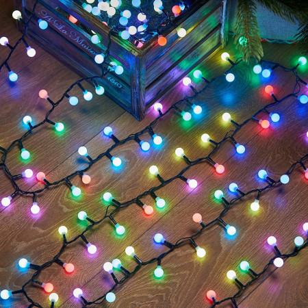 Instalatie Brad de Craciun RGRB, 10 m din care 1m prelungitor, 220V, 40 LED, Interconectabila, Fir Negru, Multicolor