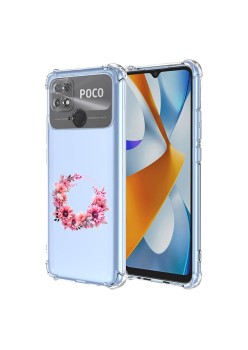 Husa Antisoc pentru Xiaomi Poco C40, AirBag, Pink wreath 1, Clear 