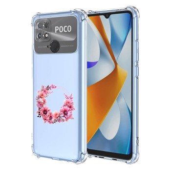 Husa Antisoc pentru Xiaomi Poco C40, AirBag, Pink wreath 1, Clear 
