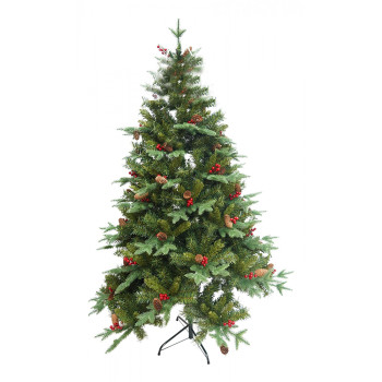 Brad Artificial Decorat Premium bogat de Craciun, 2.10 m inaltime, suport metalic inclus, Interior/ Exterior, 1172 ramuri, Verde