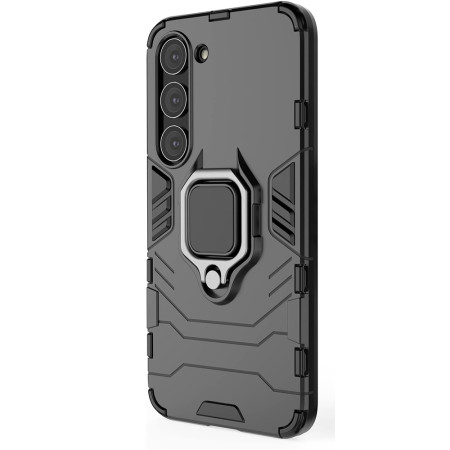 Husa Ring Defender compatibila Samsung Galaxy S24 Plus, Antishock Armor, Inel rotativ 360 grade, Magnet suport auto incorporat, TPU si PC, Negru