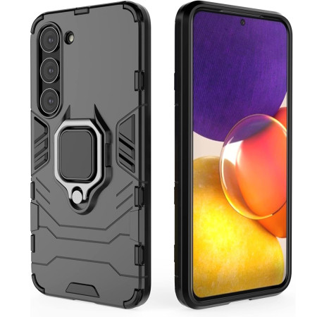 Husa Ring Defender compatibila Samsung Galaxy S24 Plus, Antishock Armor, Inel rotativ 360 grade, Magnet suport auto incorporat, TPU si PC, Negru