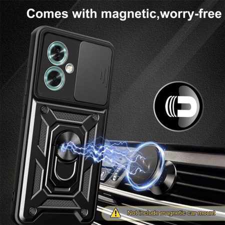 Husa telefon compatibila Oppo A79 5G, Slide & Snap Premium, Magnetic Ring Holder, PopGrip, Anti-Shock, Negru