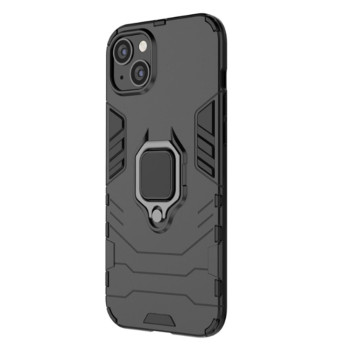 Husa Antisoc Armor compatibila Apple iPhone 15, Ring-H Defender, Inel rotativ 360 grade, Magnet suport auto incorporat, TPU si PC, Black