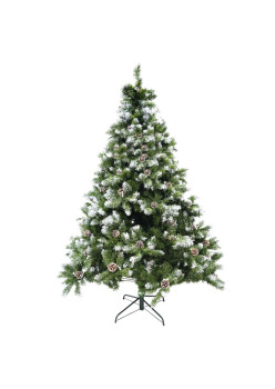 Brad artificial decorat cu conuri pin nins de Craciun 1.8m, pentru perete/colt, 862 ramuri, suport metalic inclus, Verde