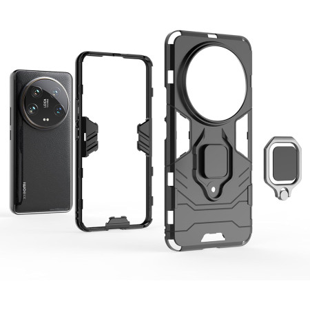 Husa telefon pentru Xiaomi 14 Ultra, Inel Magnetic tip Suport, Negru