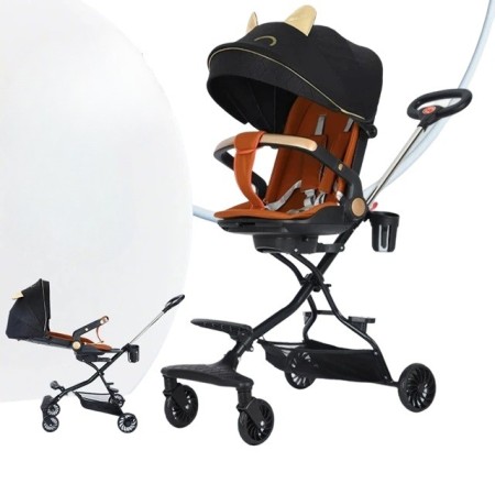 Carucior 3in1, 6-36 Luni, Reversibil, Pliabil, Tavita Masa, Pozitie de Somn, Roti 360, Copertina Soare, Model Pisicute, 32x63x95cm, Negru 