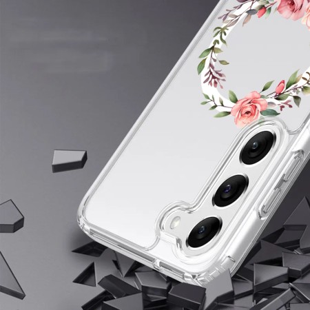 Husa pentru Samsung Galaxy A55 5G, Atasare Magnetica, MagSafe, Pink Wreath 6, Clear
