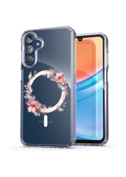 Husa pentru Samsung Galaxy A15 4G, Atasare Magnetica, MagSafe, Pink Wreath 8, Clear