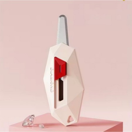 Mini Cutter pentru Deschiderea Cutii, Vârf Rotunjit și Zimtat, Design Tip Breloc, 6.5x3.5 cm, Crem