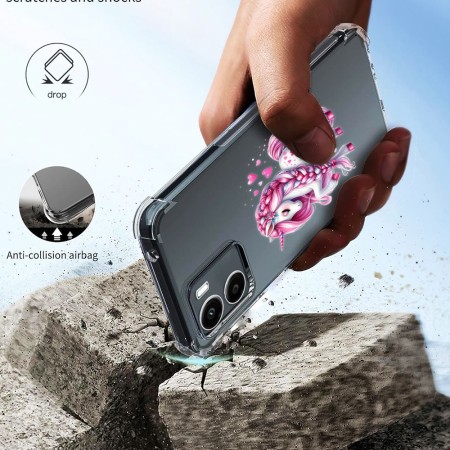 Husa Antisoc pentru Motorola Moto G05, AirBag, Pink Unicorn, Clear 