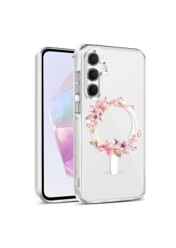 Husa pentru Samsung Galaxy A16, Atasare Magnetica, MagSafe, Pink Wreath 2, Clear