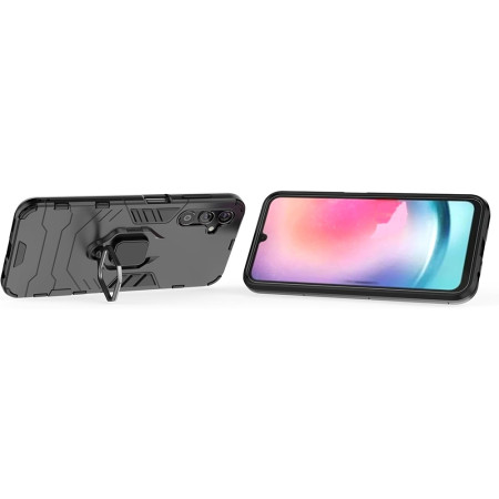 Husa Ring Defender compatibila Samsung Galaxy A25 5G, Antishock Armor, Inel rotativ 360 grade, Magnet suport auto incorporat, TPU si PC, Negru