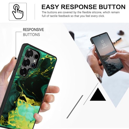 Husă pentru Samsung Galaxy S25 Ultra, Marble, Protecție Cameră, Antișoc, Design Slim, Negru - Verde