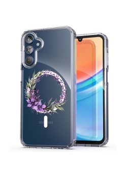 Husa pentru Samsung Galaxy A15 4G, Atasare Magnetica, MagSafe, Pink Wreath 10, Clear