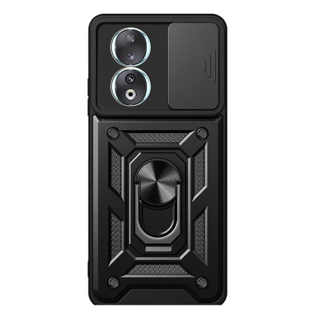 Husa telefon compatibila Honor 90, Slide & Snap Premium, Magnetic Ring Holder, PopGrip, Anti-Shock, Negru