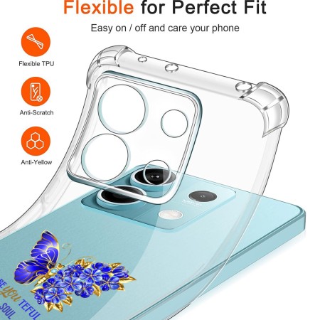 Husa Antisoc pentru Xiaomi Redmi Note 14S AirBag TPU, Colțuri Ranforsate- Butterfly Albastru