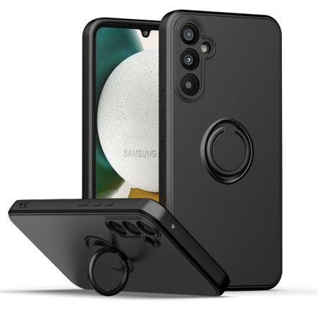 Husa telefon cu inel Samsung Galaxy A24, Interior cu Piele Alcantara, Suport Inel Rotativ cu Magnet Auto, Negru