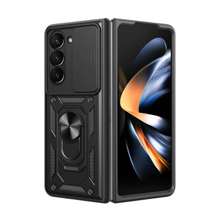 Husa telefon compatibila Samsung Galaxy Z Fold 5, protectie camera Slide and Snap Soft Premium, Magnetic Ring Holder, PopGrip, Anti-Shock, Negru