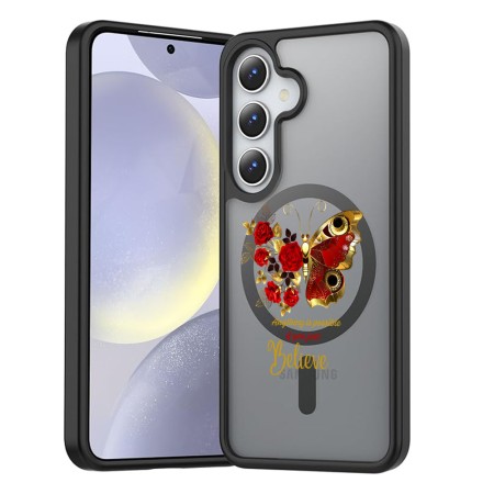 Husă MagSafe Antișoc pentru Samsung Galaxy S25 – Design Butterfly Quote, Protecție 360°, Belive, Negru Mat