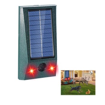 Repelent Solar cu Ultrasunete, LED Alb/Roșu, Anti Rozătoare și Insecte, 9–36.5 kHz, IP66, Verde, 12x6.5 cm