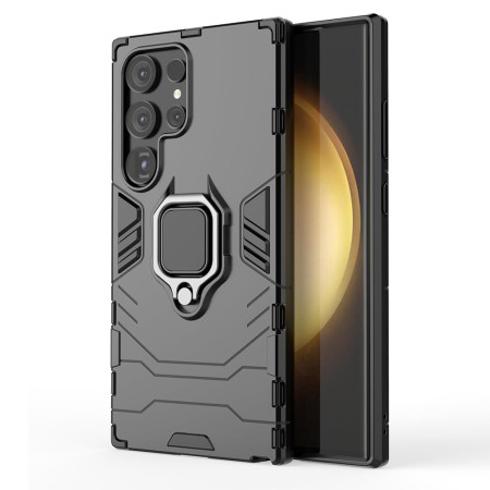 Husa Ring Defender compatibila Samsung Galaxy S24 Ultra, Antishock Armor, Inel rotativ 360 grade, Magnet suport auto incorporat, TPU si PC, Negru