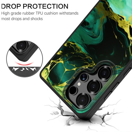 Husă pentru Samsung Galaxy S25 Ultra, Marble, Protecție Cameră, Antișoc, Design Slim, Negru - Verde - Blue