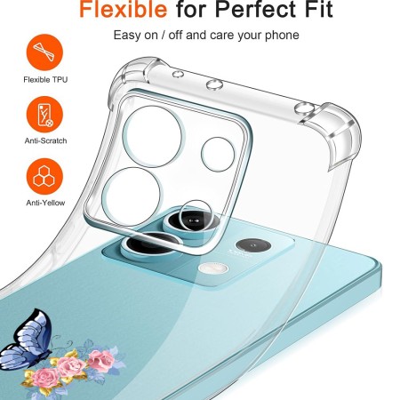 Husa Antisoc pentru Xiaomi Redmi Note 14S - AirBag TPU, Colțuri Ranforsate- Butterfly Albastru 