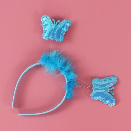 Costum Fluturas Fairy Dress cu Aripi Modelabile Luminoase pentru Copii, Fusta din Tul cu Lumini, 4 piese, Bumbac/Poliester, Albastru