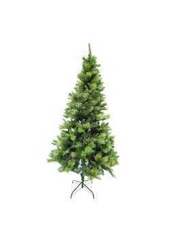 Brad artificial decorat cu conuri de pin de Craciun, pentru interior/exterior, inaltime 180 cm, 659 ramuri, suport metalic inclus, Verde