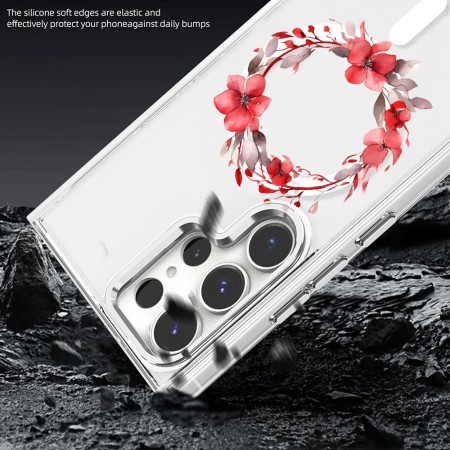 Husa pentru Samsung Galaxy S24 Ultra, Atasare Magnetica, MagSafe, Pink Wreath 19, Clear