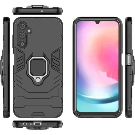 Husa Ring Defender compatibila Samsung Galaxy A25 5G, Antishock Armor, Inel rotativ 360 grade, Magnet suport auto incorporat, TPU si PC, Negru