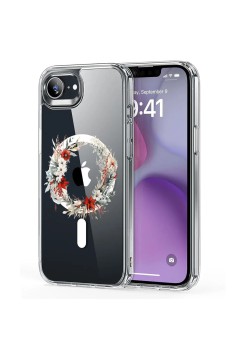 Husa pentru iPhone 16e, Atasare Magnetica, MagSafe, Pink Wreath 9, Clear