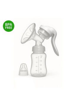 Pompa de san manuala portabila, 150 ml, cu tetina biberon, silicon, anti-reflux, anti-scurgere, recipient transparent, alb