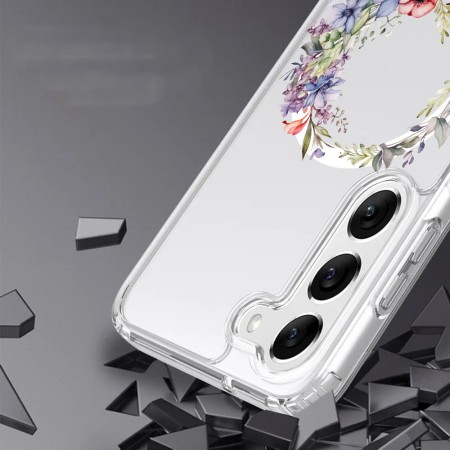 Husa pentru Samsung Galaxy A35 5G, Atasare Magnetica, MagSafe, Pink Wreath 16, Clear