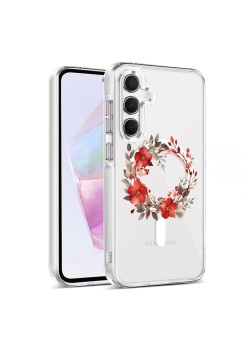 Husa pentru Samsung Galaxy A16, Atasare Magnetica, MagSafe, Pink Wreath 18, Clear