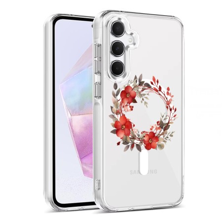 Husa pentru Samsung Galaxy A55 5G, Atasare Magnetica, MagSafe, Pink Wreath 18, Clear