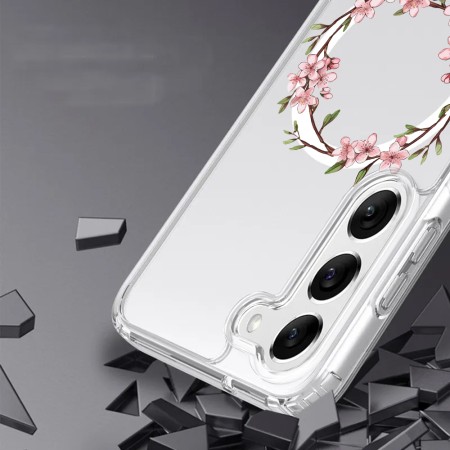 Husa pentru Samsung Galaxy A35 5G, Atasare Magnetica, MagSafe, Pink Wreath 13, Clear