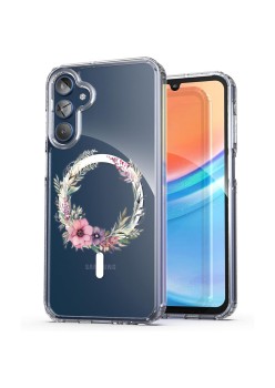 Husa pentru Samsung Galaxy A15 4G, Atasare Magnetica, MagSafe, Pink Wreath 20, Clear