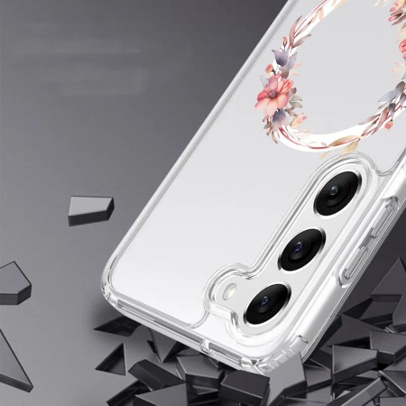 Husa pentru Samsung Galaxy A35 5G, Atasare Magnetica, MagSafe, Pink Wreath 8, Clear