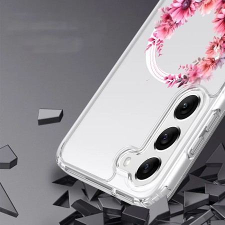 Husa pentru Samsung Galaxy A55 5G, Atasare Magnetica, MagSafe, Pink Wreath 1, Clear