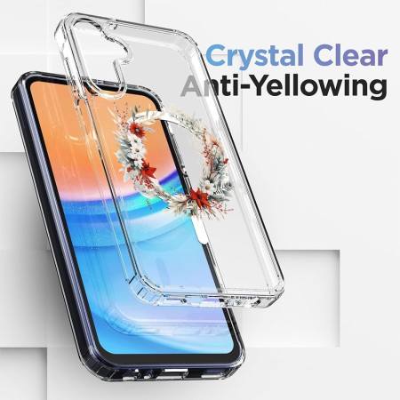 Husa pentru Samsung Galaxy A15 4G, Atasare Magnetica, MagSafe, Pink Wreath 9, Clear
