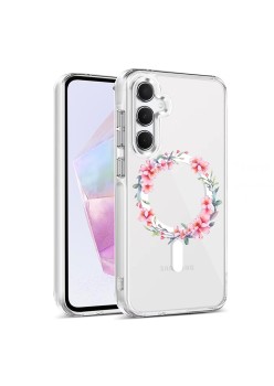 Husa pentru Samsung Galaxy A16, Atasare Magnetica, MagSafe, Pink Wreath 3, Clear