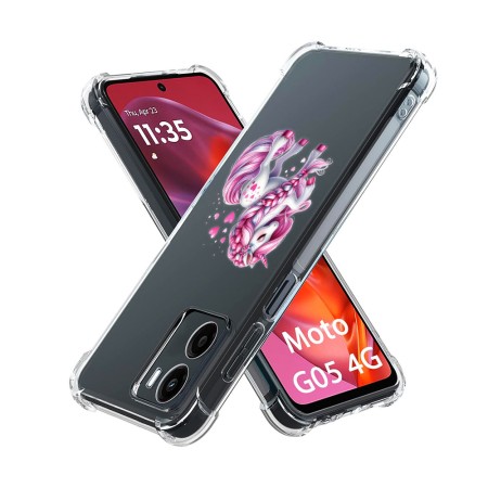 Husa Antisoc pentru Motorola Moto G05, AirBag, Pink Unicorn, Clear 
