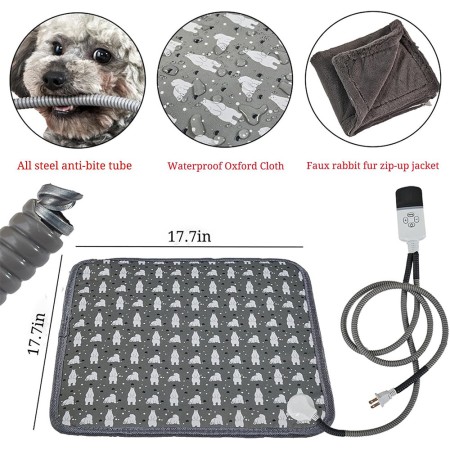 Pătură Electrică pentru Animale de Companie, Protecție Anti-Mușcătură, 9 Trepte de Reglaj, Sistem Anti-Alunecare, 45x45 cm, 28W, Gri