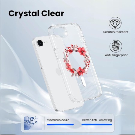 Husa pentru iPhone 16e, Atasare Magnetica, MagSafe, Pink Wreath 19, Clear