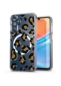 Husa pentru Samsung Galaxy A15 4G, Atasare Magnetica, MagSafe, Leopard Gold Glitter, Clear