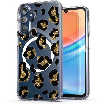 Husa pentru Samsung Galaxy A15 4G, Atasare Magnetica, MagSafe, Leopard Gold Glitter, Clear